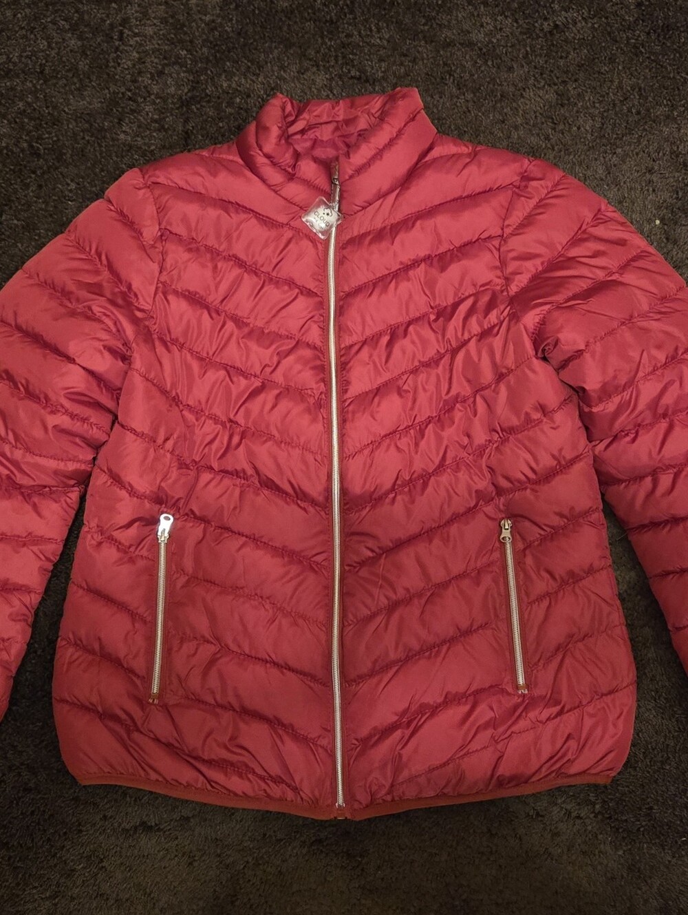 Big Chill Coat Womens Large Red Full Zip Pocket Puffer Mock Neck No Hood